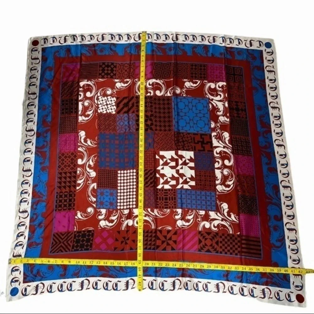Vintage Marja Kurki Silk Scarf Wrap Large 43x43 Geometric Patchwork Renaissance